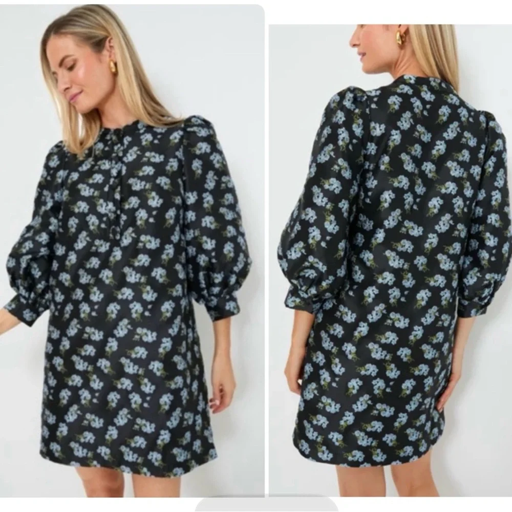 Pomander Place Black & Blue Embroidered Floral Samantha Mini Dress, Sz M - Picture 3 of 14